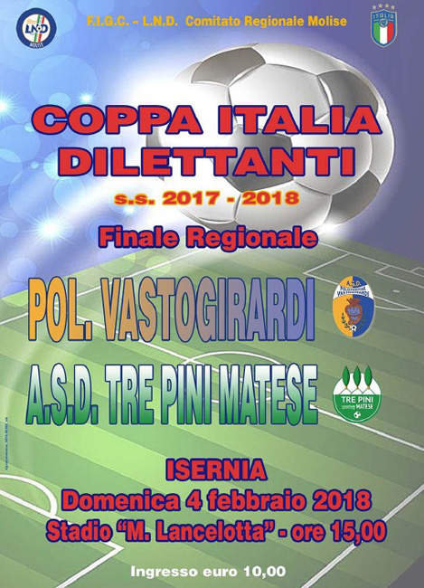 Coppa Italia Dilettanti 2017-18 il 4 febbraio la finale a Isernia