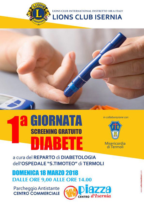 Screening gratuito del diabete il 18 marzo a Isernia