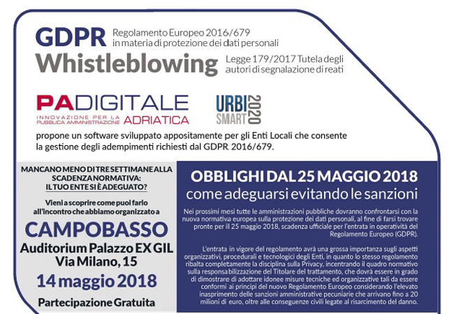 Campobasso convegno GDPR Whistleblowing 14 maggio 2018