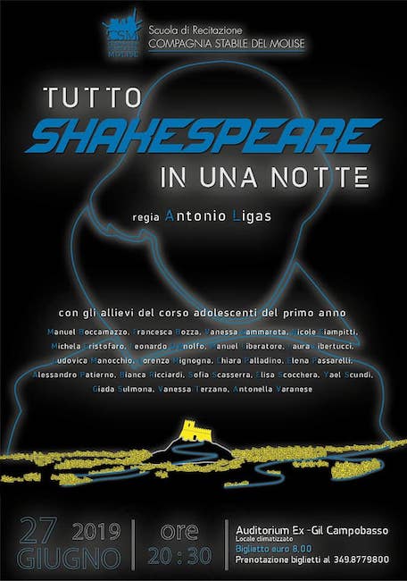 “Tutto Shakespeare in una notte” a cura Scuola di Recitazione della Compagnia Stabile del Molise