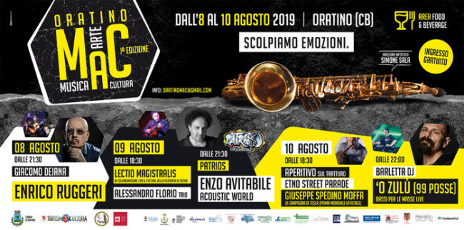 Oratino Oratino Mac - musica, arte, cultura - Scolpiamo emozioni', in programma dall'8 al 10 agosto