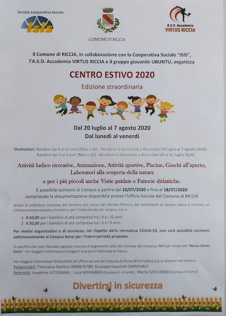 centro estivo 2020 riccia