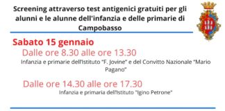 Campobasso, test antigenici drive-in per la popolazione scolastica il 15 e 16 gennaio