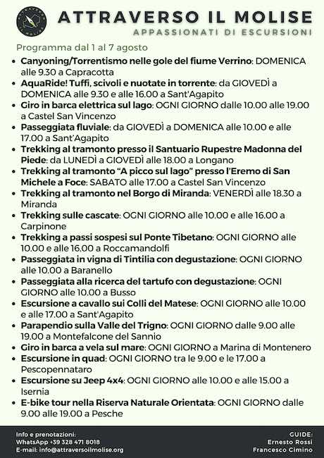 Programma attività 1-7 agosto 2022