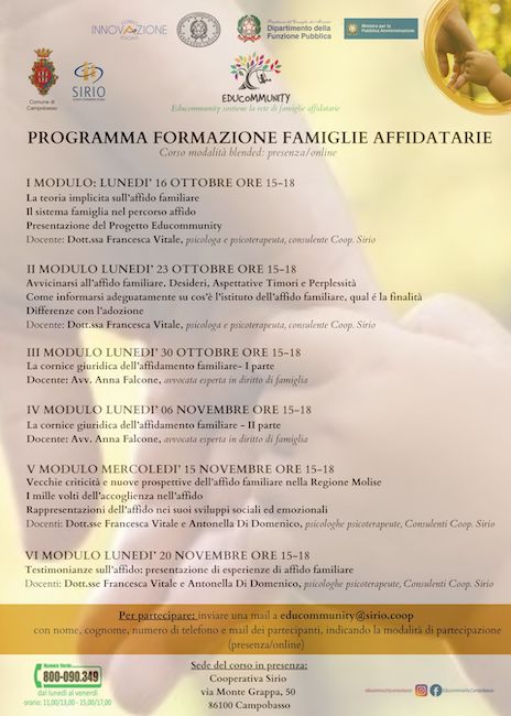 locandina programma incontri per famiglie affidatarie