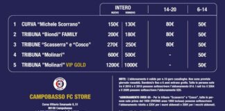 Campagna abbonamenti Campobasso FC 2024/25 prezzi abbonamenti campobasso 2024-25