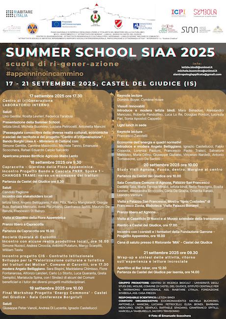 Summer School SIAA 2025 scuola di ri-gener-azione 17 - 21 settembre Castel del Giudice (IS)