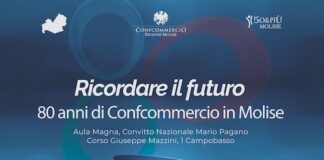 Confcommercio Molise celebra 80 anni con “Ricordare il futuro” e i Maestri del Commercio Italy flag background. Wavy ribbon color flag of italy on a blue white background. National poster. Vector tricolor design. State italian patriotic banner, flyer, cover