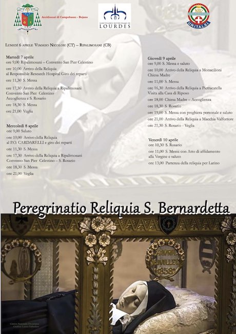peregrinatio reliquia Santa Bernardette 6-10 aprile 2026