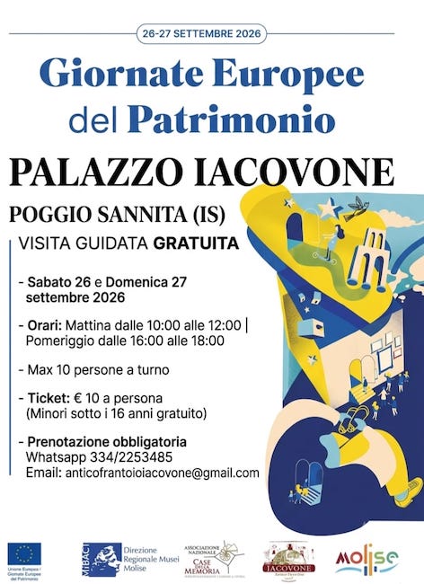 Giornate Europee del Patrimonio 2026: aperture straordinarie a Palazzo Iacovone di Poggio Sannita